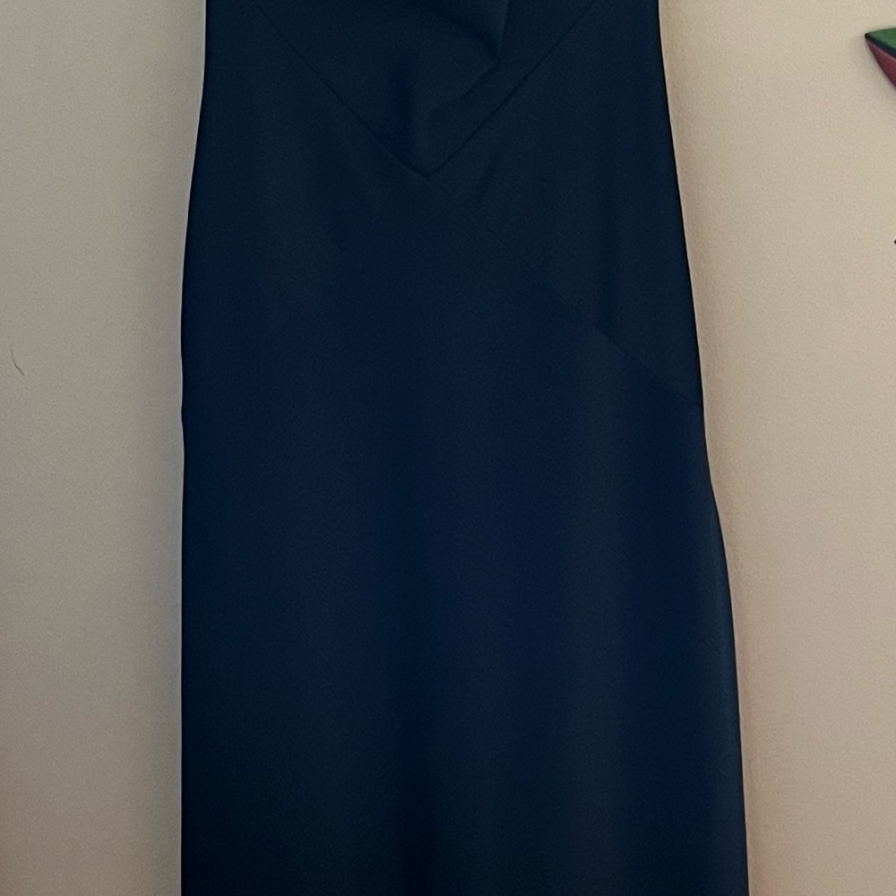 BCBG long navy satin dress.